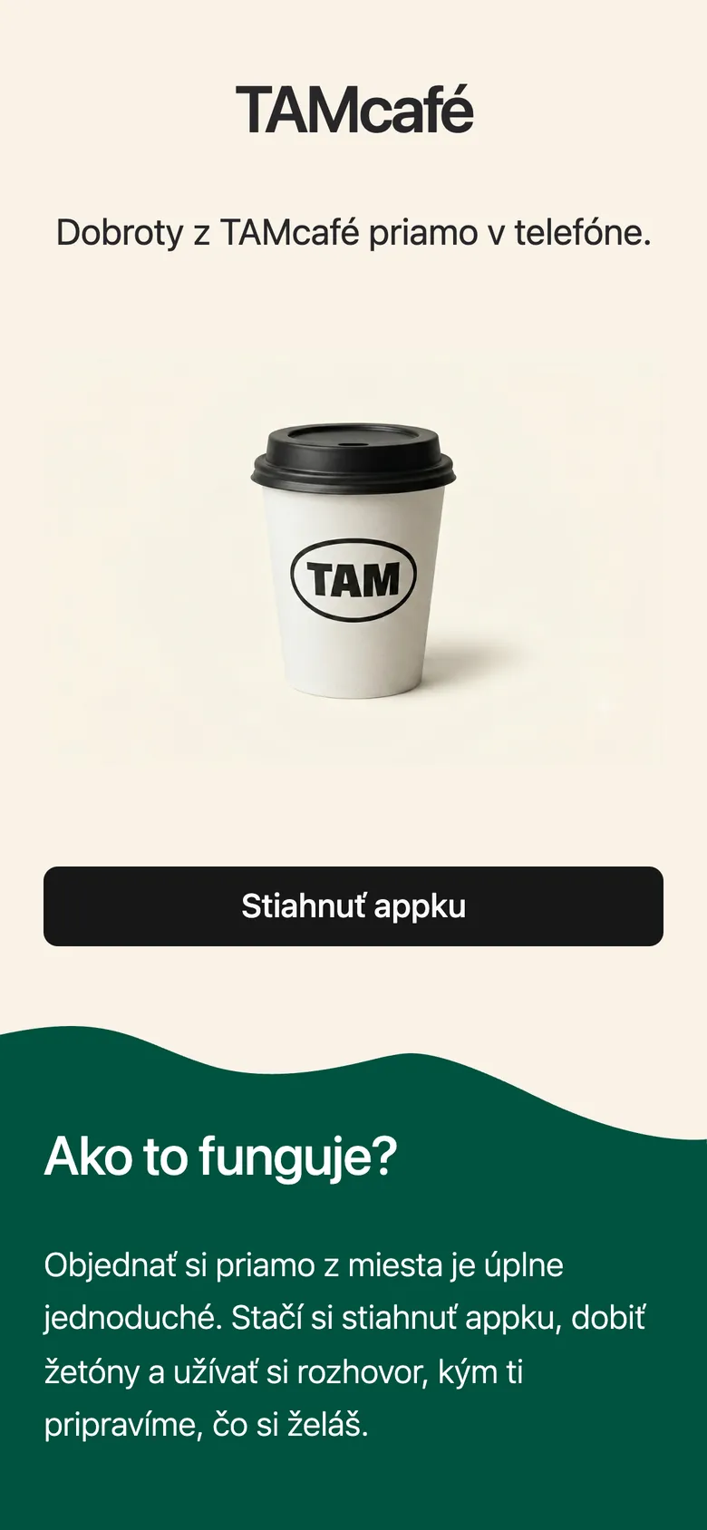 Úvodná stránka s tlačidlom Stiahnuť appku