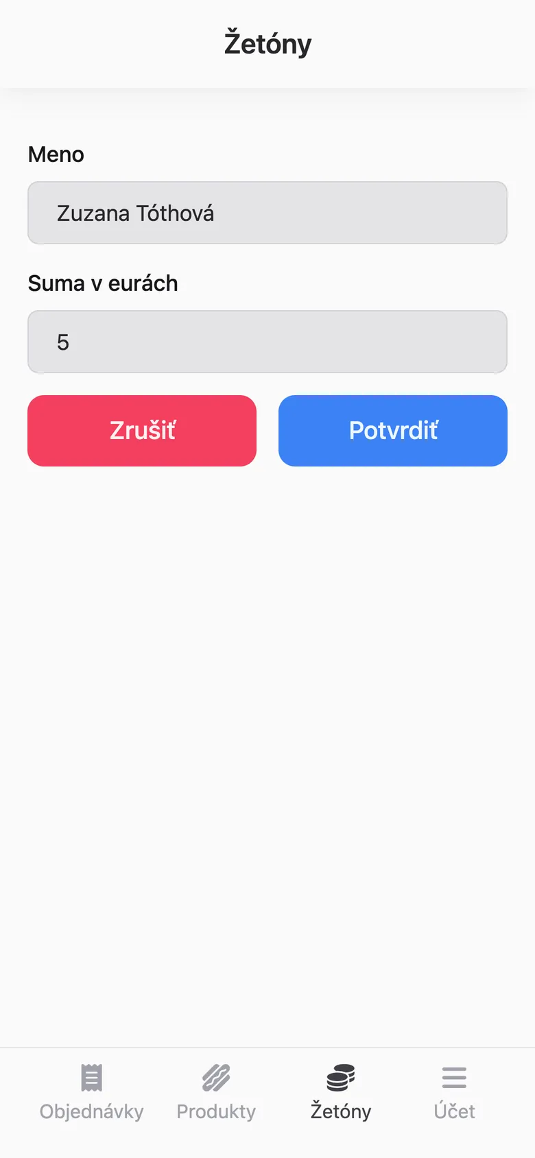 Tím po naskenovaní kódu potvrdí dobitie žetónov
