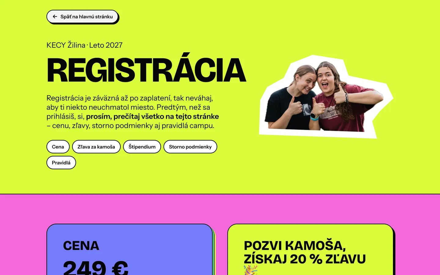 Stránka registrácie