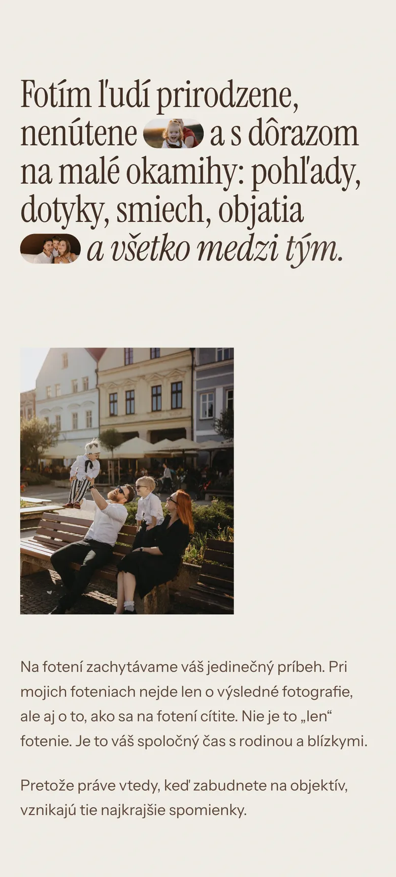 Úvodný text s fotkami vo vete na mobile