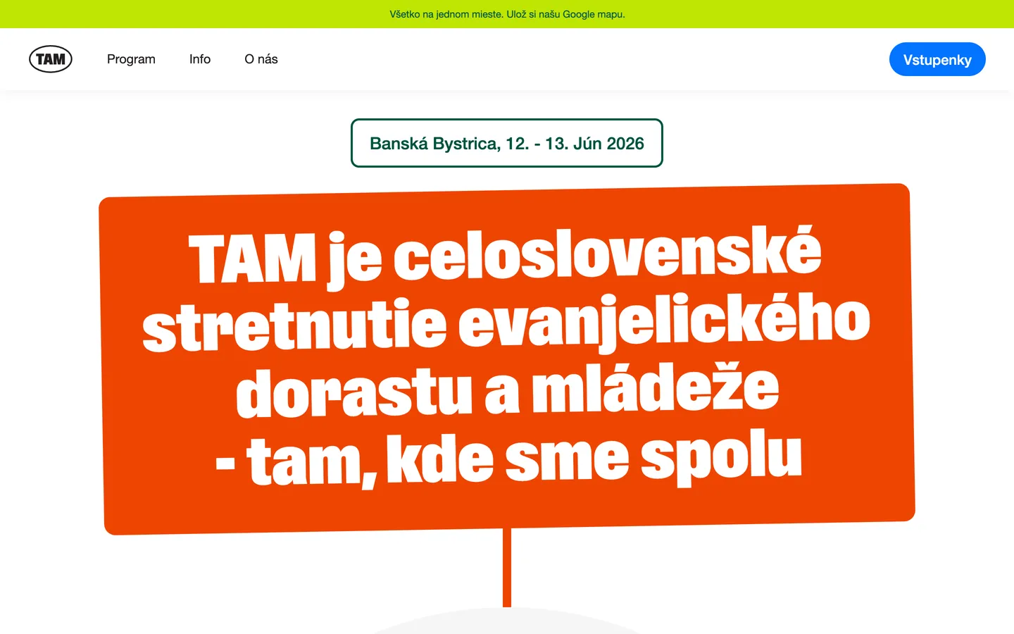 Úvodná stránka webu stretnutia TAM