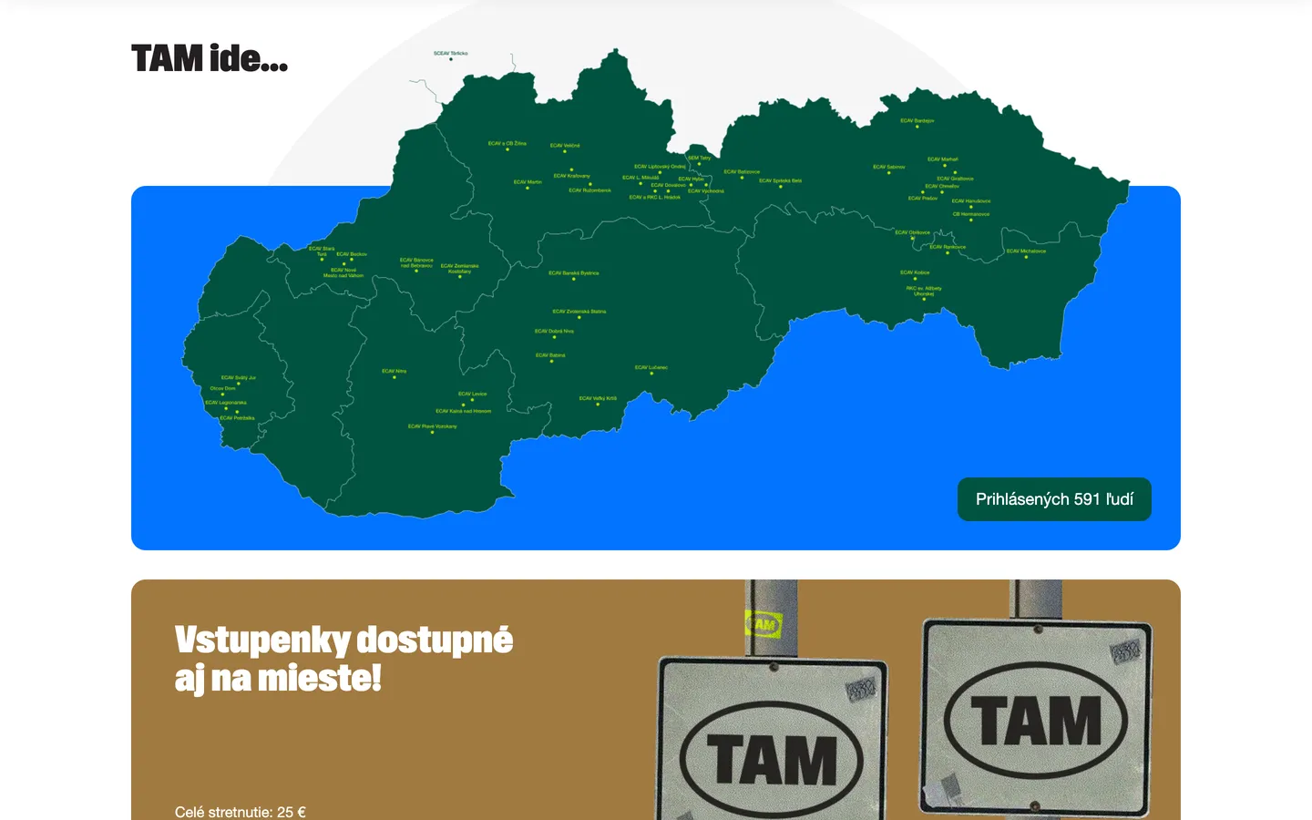 Mapa Slovenska s počtom prihlásených a vstupenky