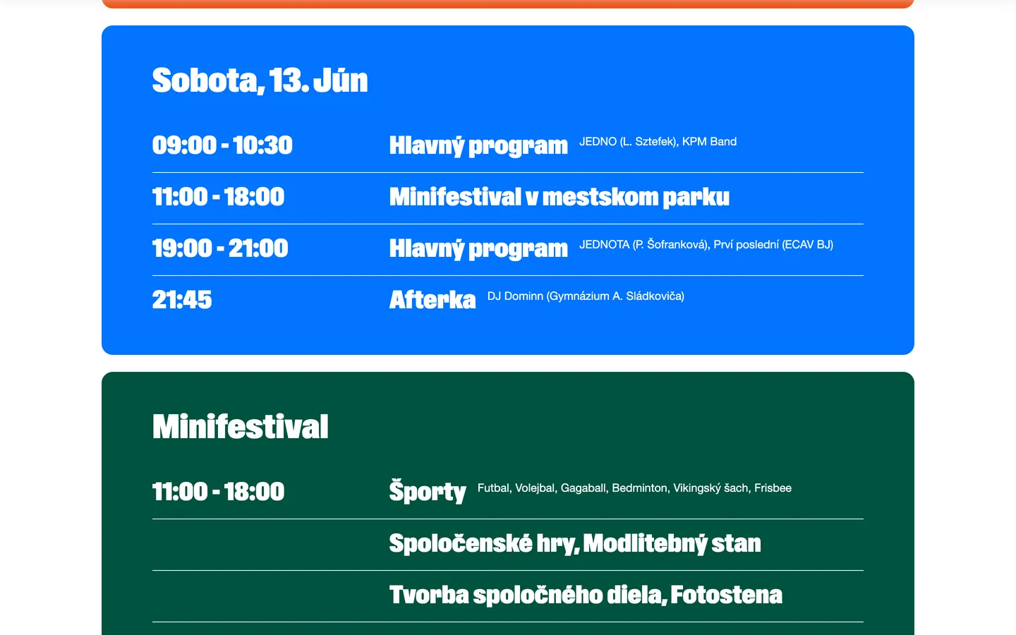 Program soboty a minifestivalu vo farebných kartách